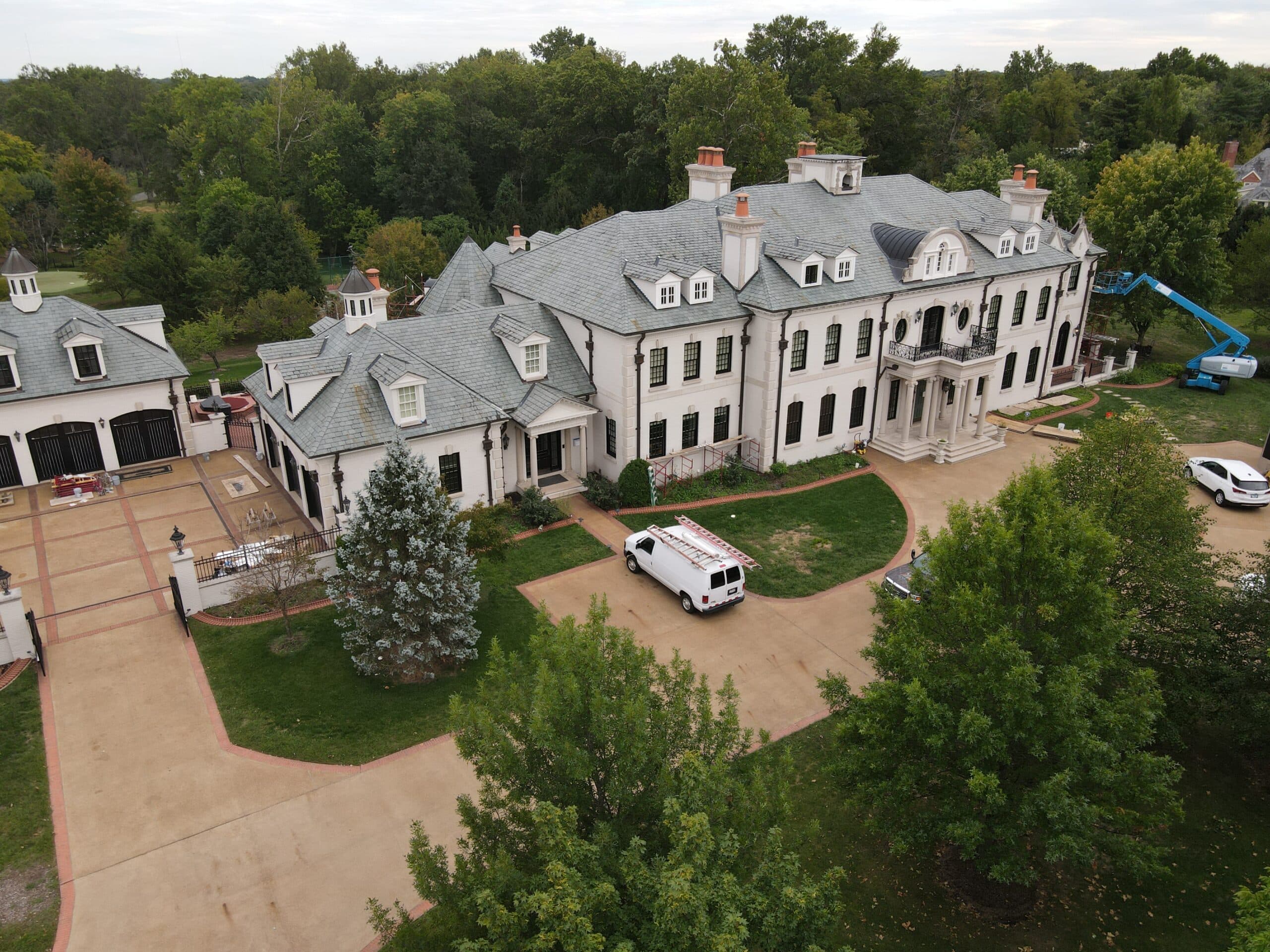 Drone shot of finished roofing project