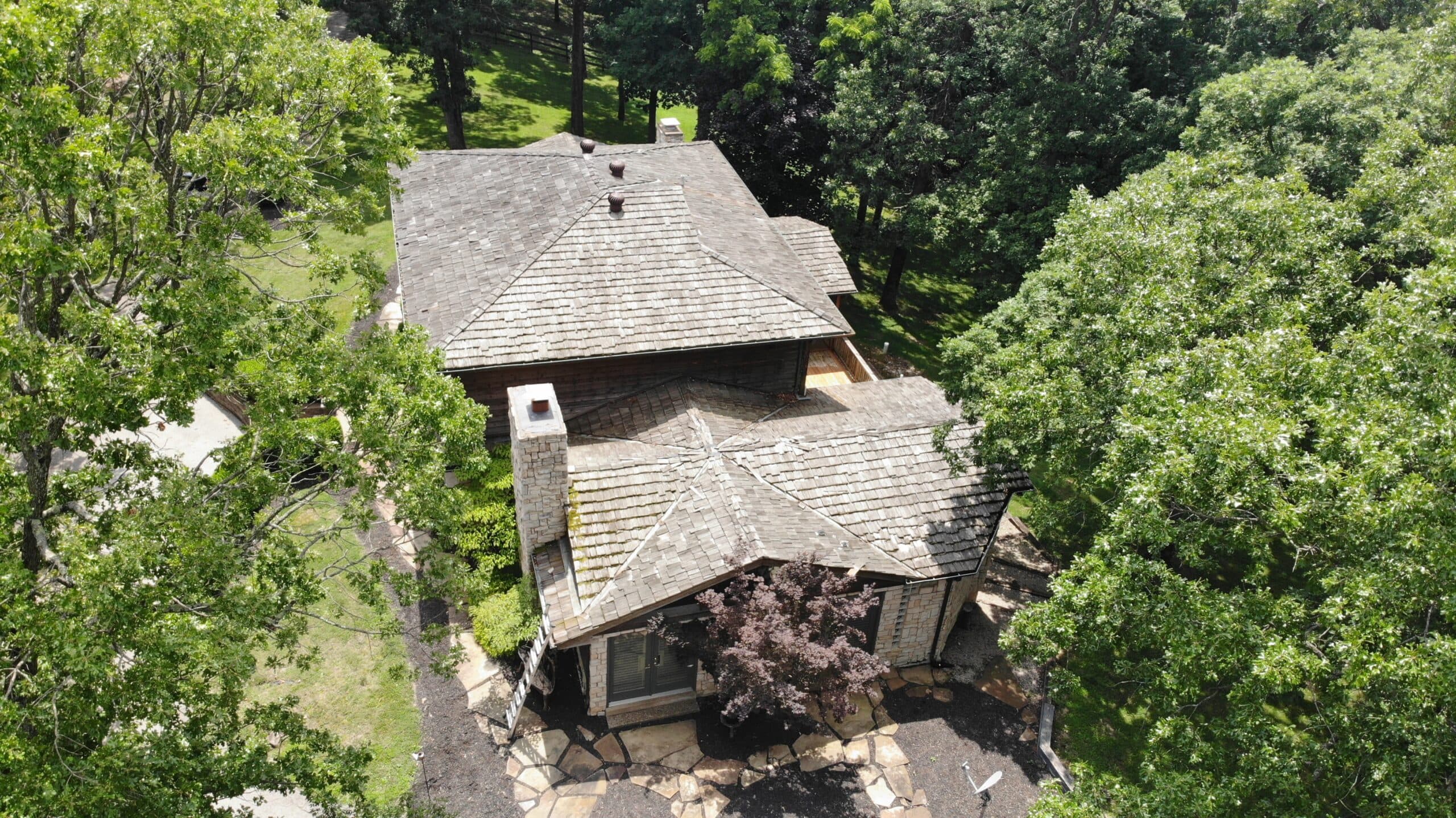 Aerial view of new roof installation