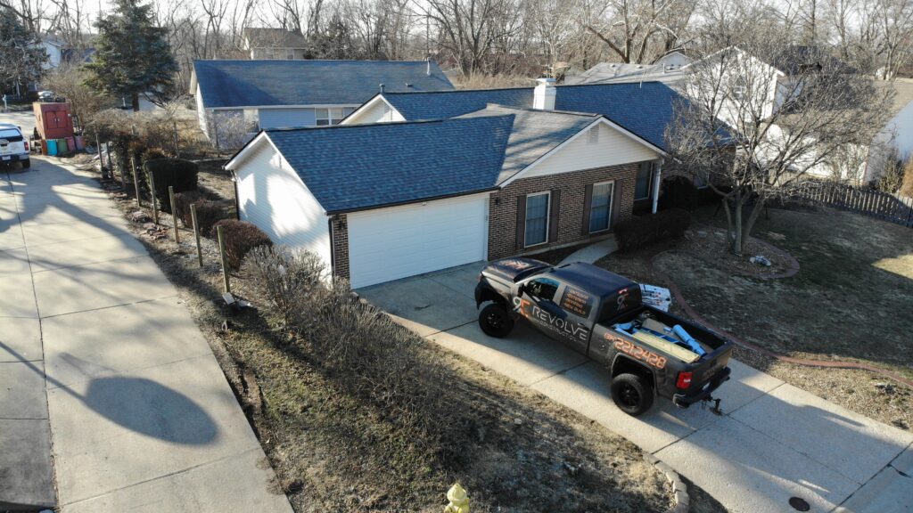 Construction progress of a custom-built home captured from above